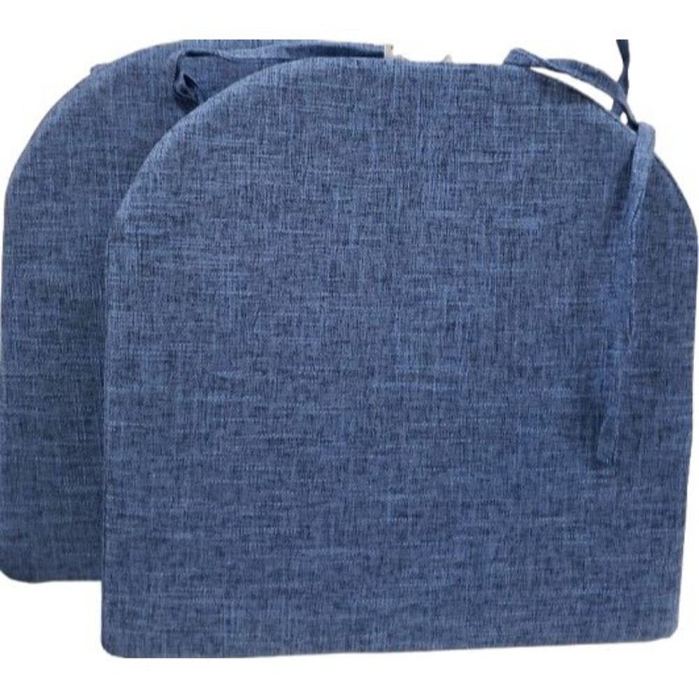 Set of 2 Same Thick Reversible Cushion Chair Pads w/ties (16"x16") DARK BLUE, MS